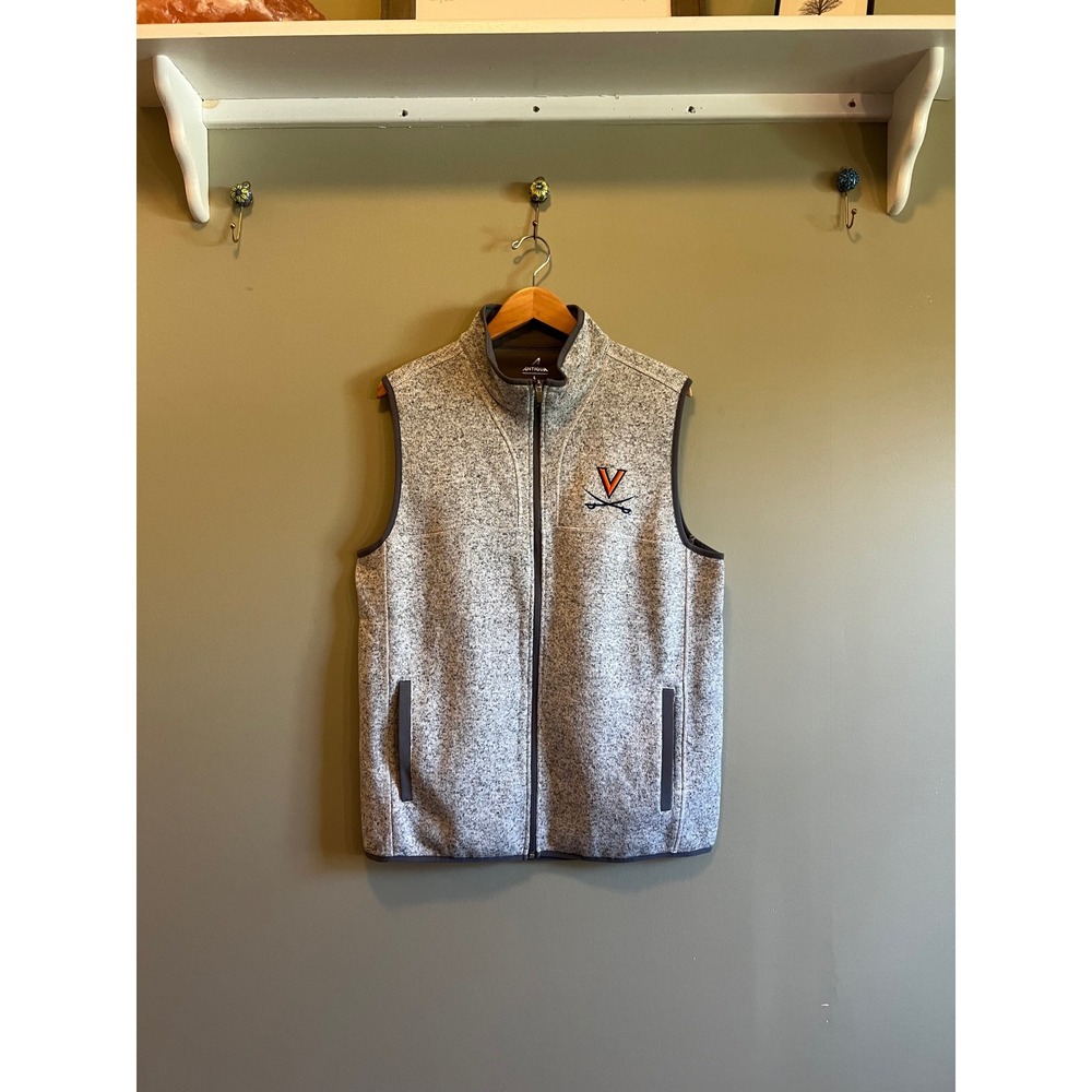 Antigua Virginia Cavaliers UVA Heathered Gray Full Zip Fleece Vest Mens L